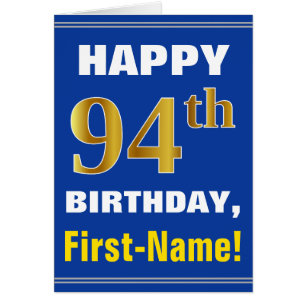 Negrita, Azul, Faux Gold 94 cumpleaños con tarjeta