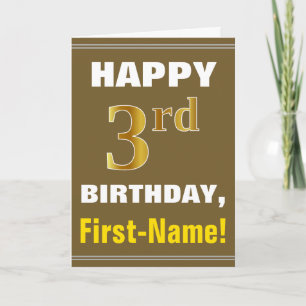 Negrita, Brown, Faux Gold 3Cumpleaños con Tarjeta 