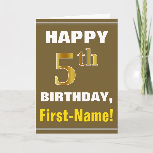 Negrita, Brown, Faux Gold 5 Cumpleaños con Tarjeta (Anverso)