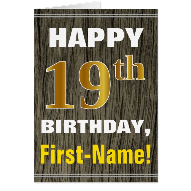 Negrita, Faux Wood, Faux Gold 19th Birthday + Name (Frente)