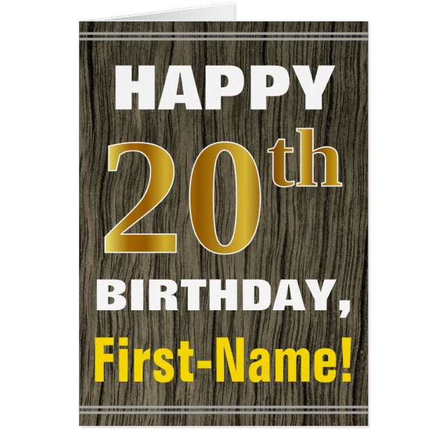 Negrita, Faux Wood, Faux Gold 20th Birthday + Name (Frente)