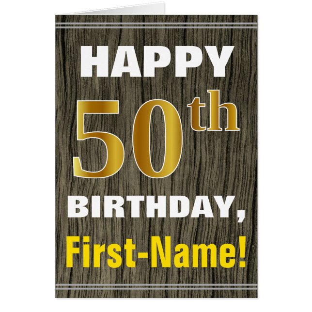Negrita, Faux Wood, Faux Gold 50th Birthday + Name (Frente)
