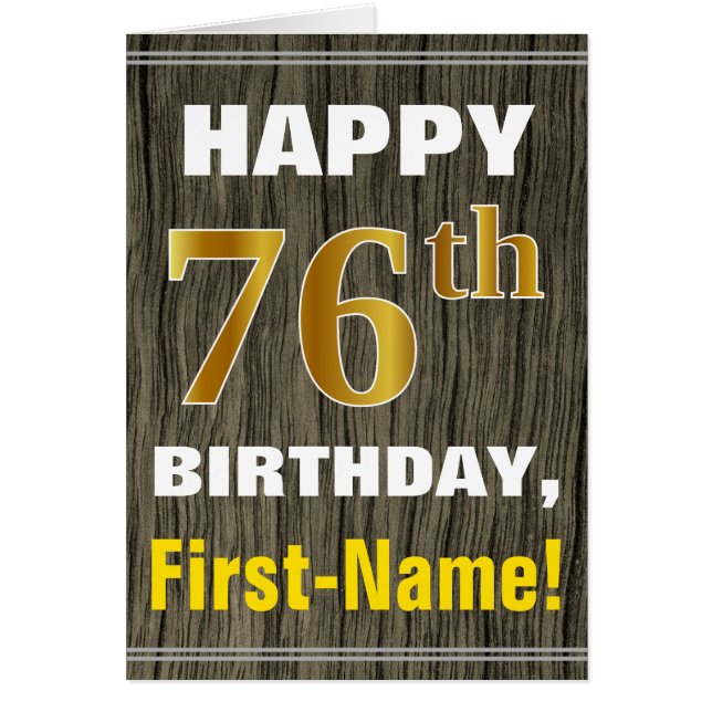 Negrita, Faux Wood, Faux Gold 76th Birthday + Name (Frente)