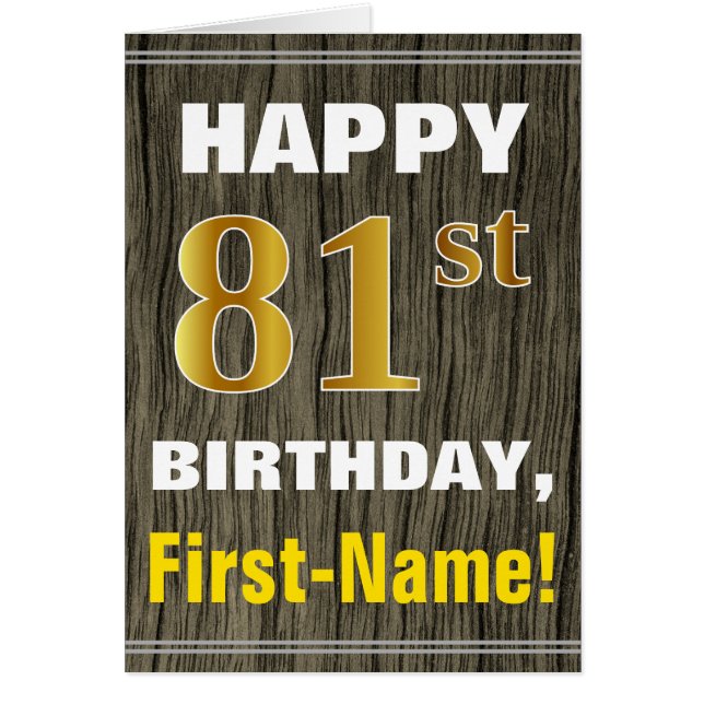 Negrita, Faux Wood, Faux Gold 81st Birthday + Nomb (Frente)