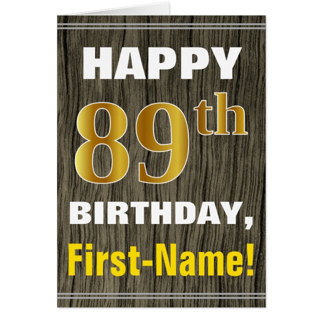 Negrita, Faux Wood, Faux Gold 89th Birthday + Name (Frente)