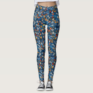 Negrita Floral Ditsy Patterned Dark Blue Leggings