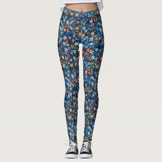 Negrita Floral Ditsy Patterned Dark Blue Leggings (Anverso)