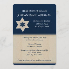Negrita invitación azul marino y tan Bar Mitzvah