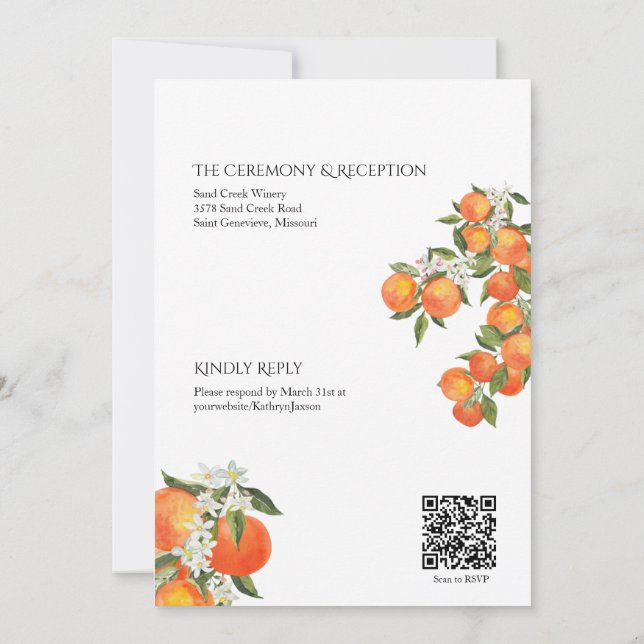 Negrita Naranja Farmhouse Tema Invitación a la bod (Reverso)