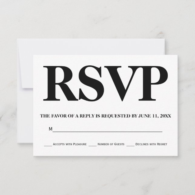 Negrita, negro, blanco tipografía rayas boda RSVP (Anverso)
