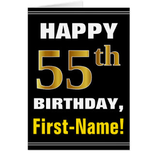 Negrita, negro, falso oro 55º cumpleaños con tarje