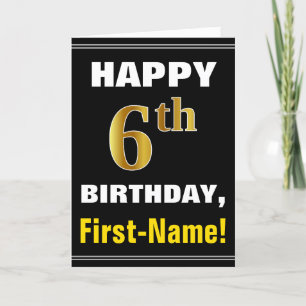 Negrita, negro, falso oro 6 cumpleaños con tarjeta