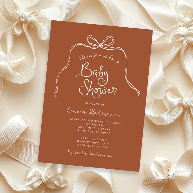 Negrita neutra Simple Bow Invitación Baby Shower (Shown on a 5" x 7" card)