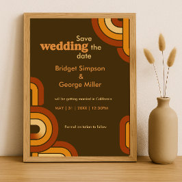 Negrita Retro 1970 Boda guardar la tarjeta de fech