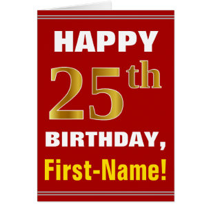 Negrita, rojo, falso oro 25 cumpleaños con tarjeta