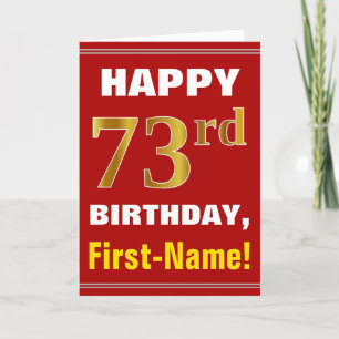 Negrita, rojo, falso oro 73 cumpleaños con tarjeta