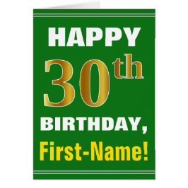 Negrita, verde, falso oro 30 cumpleaños con tarjet