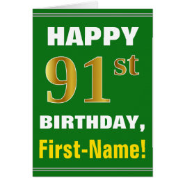 Negrita, verde, falso oro 91º cumpleaños con tarje