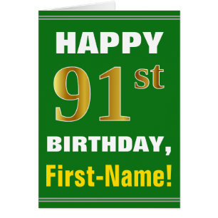 Negrita, verde, falso oro 91º cumpleaños con tarje