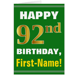 Negrita, verde, falso oro 92º cumpleaños con tarje
