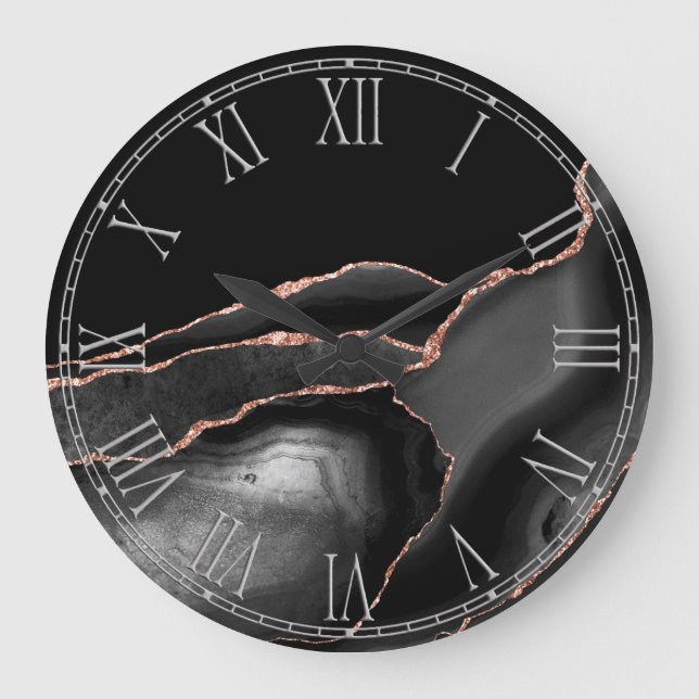 Negro Agate Decoración de hogar grande reloj (Anverso)