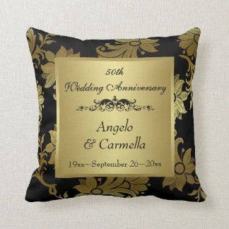 Negro, almohada del aniversario del damasco 50.o