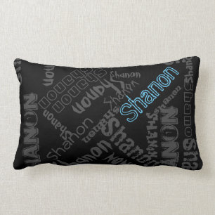 Negro, azul hielo, nombre de la almohada gris en c