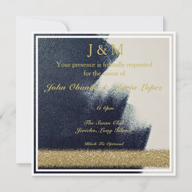 Negro, blanco e invitación de la boda del oro (Anverso)