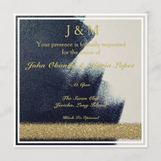 Negro, blanco e invitación de la boda del oro
