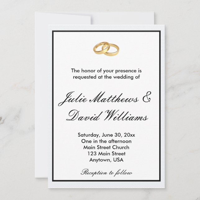 Negro, blanco e invitación de los anillos de bodas (Anverso)