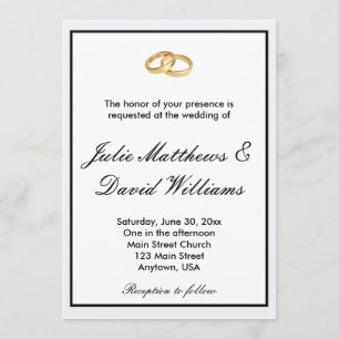 Negro, blanco e invitación de los anillos de bodas