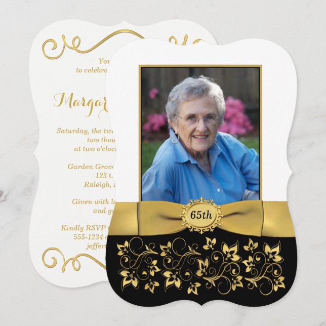 Negro, blanco, oro 65ª invitación de cumpleaños de (Anverso / Reverso)