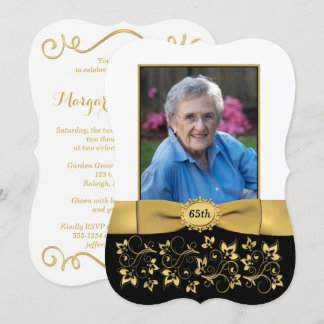 Negro, blanco, oro 65ª invitación de cumpleaños de