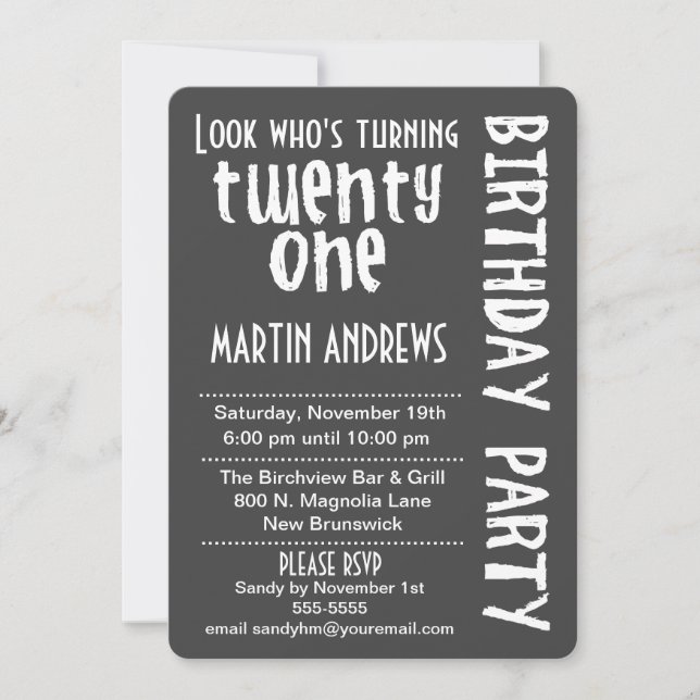 Negro/blanco que cumple 21 años de invitación (Anverso)