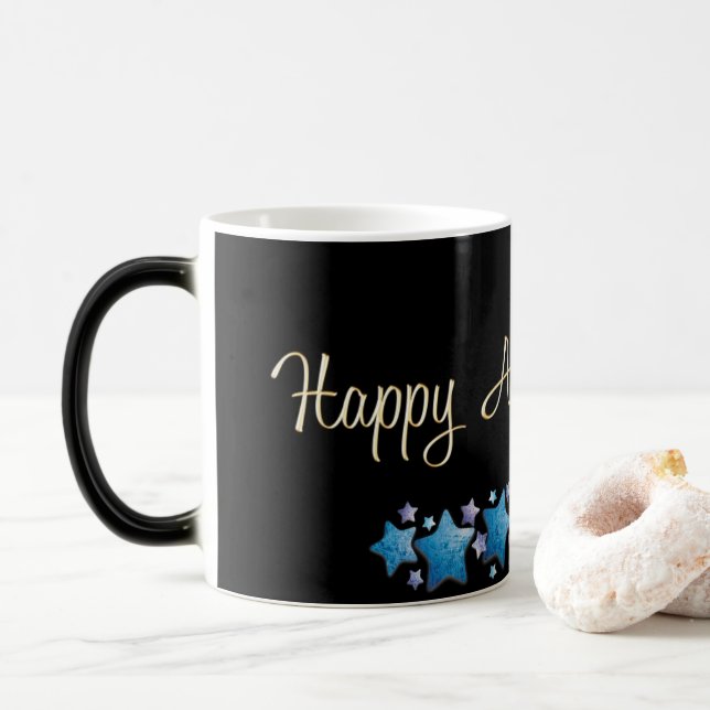 Negro/blanco taza Morphing de 11 onzas (Con donut)