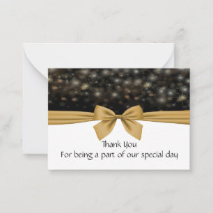 Negro brillante con cinta dorada Gracias Tarjetas