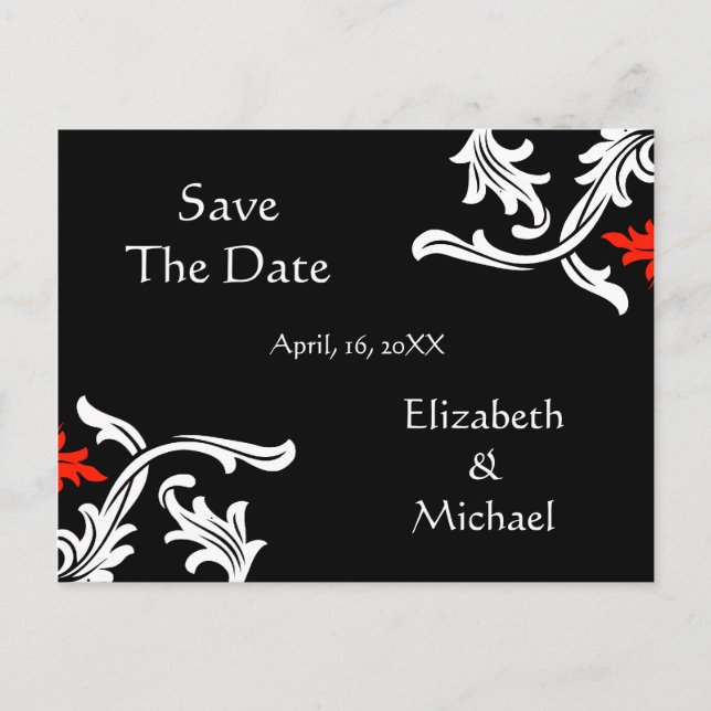 Negro con blanco, tarjeta de "Save The Date" de bo (Anverso)