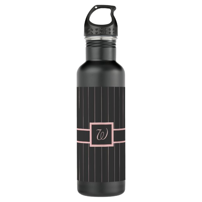 Negro con botella de agua Pinstripes rosa (Anverso)
