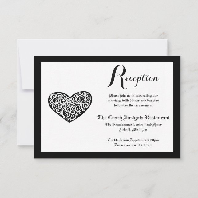 Negro con Corazón Remolino Blanco - Invitación de  (Anverso)