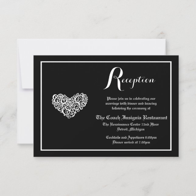 Negro con Corazón Remolino Blanco - Invitación de  (Anverso)