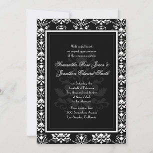 Negro con Damasco blanco Elegante Invitación a la
