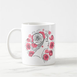 Negro con flores rosas mujer taza de té café