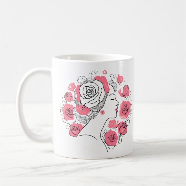 Negro con flores rosas mujer taza de té café (Izquierda)