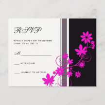 Negro con Hot Pink Flower Wedding RSVP