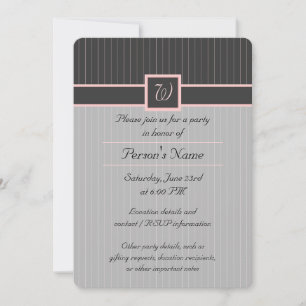 Negro con invitación de fiesta de Pinstripes Rosad