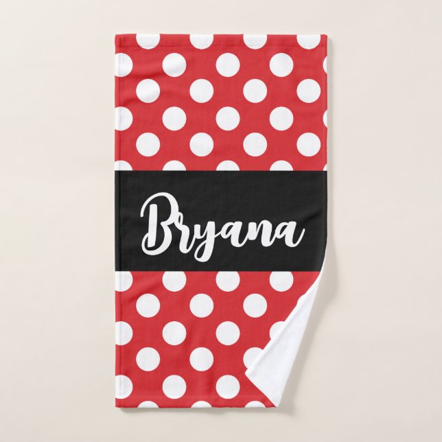 Negro Con Lunares Blancos Rojos Personalizado (Toalla de mano)
