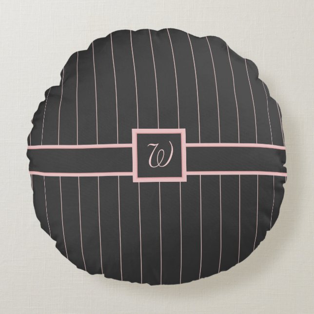 Negro con Pinstripes rosadas Almohada redonda (Anverso)