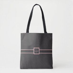 Negro con Pinstripes rosadas Bolsa de impresión co
