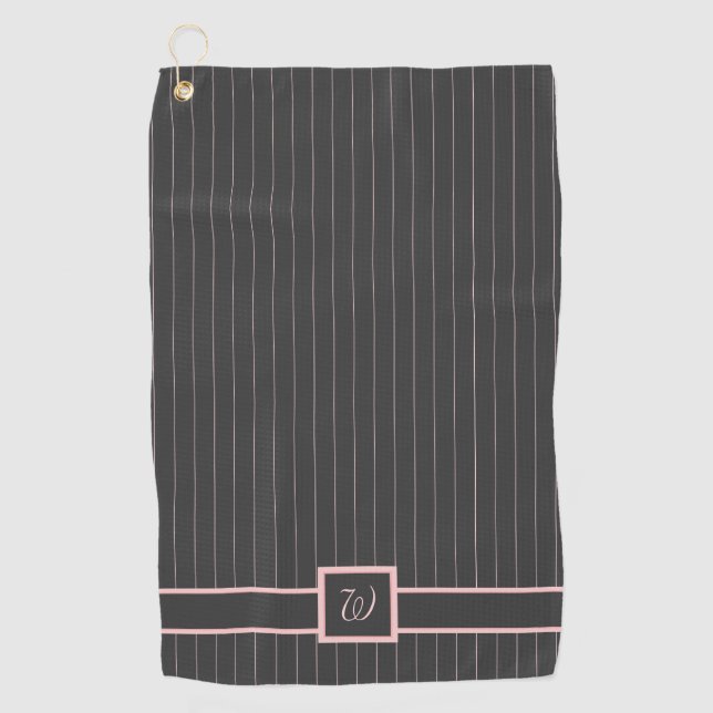Negro con Pinstripes rosadas Toalla de Golf (Anverso)