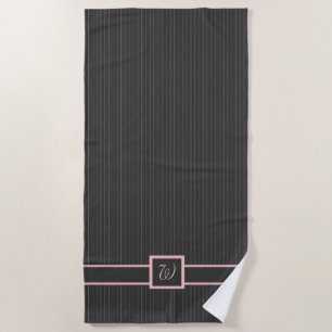 Negro con Pinstripes rosadas toalla de playa